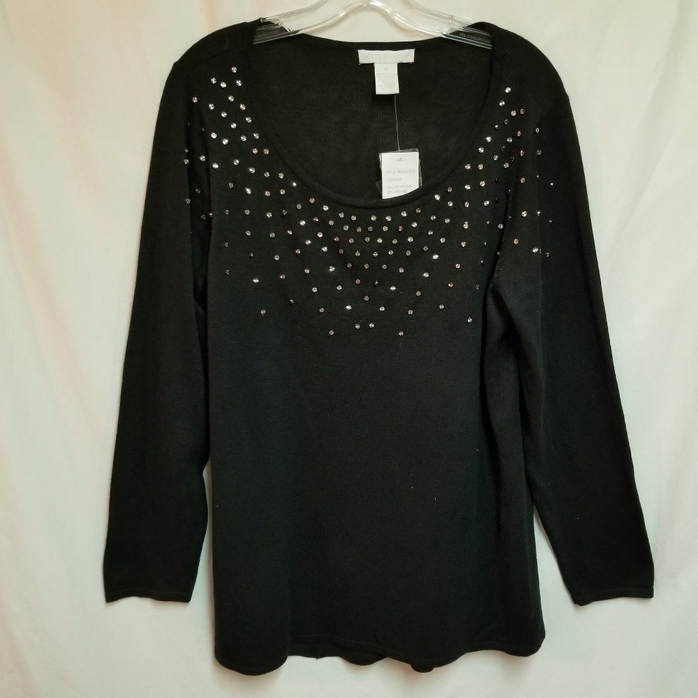 Design History Black Knit Beaded Sweater Size 1X